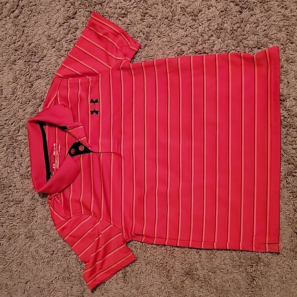 Under Armour boys red stripe polo shirt size small
